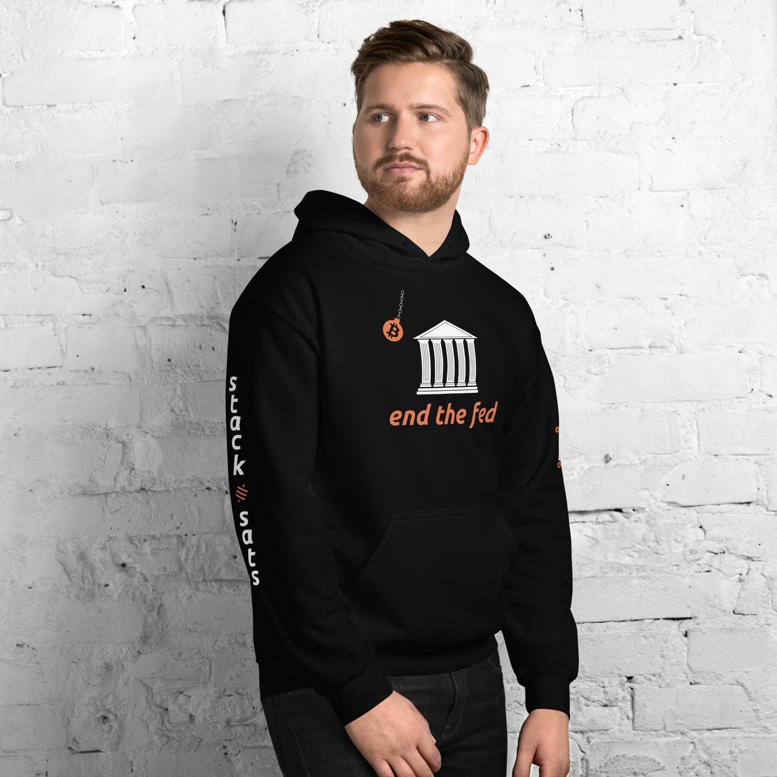 Black "End The Fed" Hoodie - Bitcoin Merchandise - Stack Sats - Tick Tock Next Block