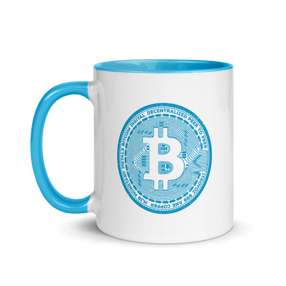 Bitcoin Mug - Baby Blue Bitcoin Casascius Coin Magic Mug - 11 oz. - Coffee Tea