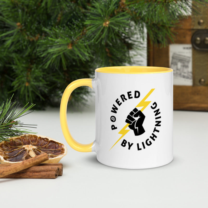 Powered By Lightning Bitcoin Mug with Yellow Color Inside - Size 11 oz. - Lightning Network