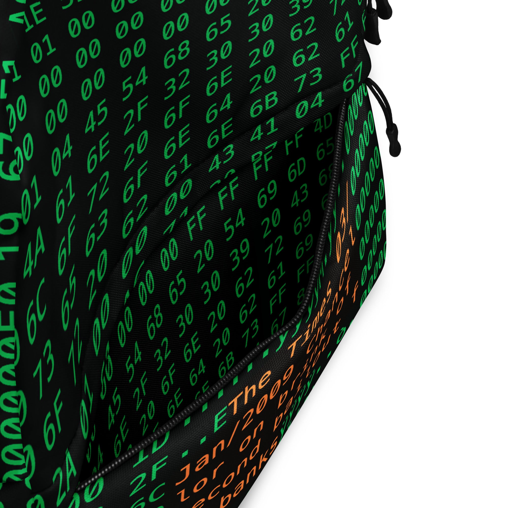 Black Bitcoin Backpack - Genesis Block Backpack - Green and Orange Letters - Backpack with Laptop Compartment - Bag