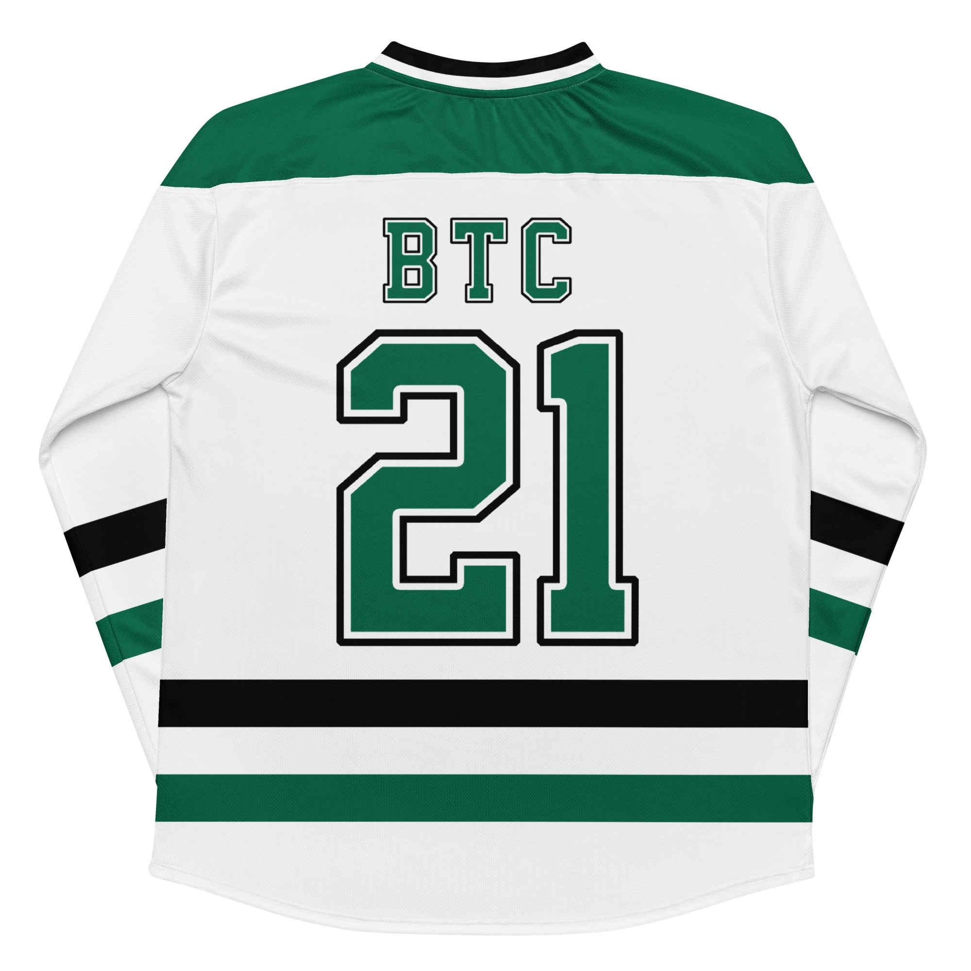 Bitcoin Jersey - Bitcoin Merchandise - White Green and Black Collars - Bitcoin Sunrise