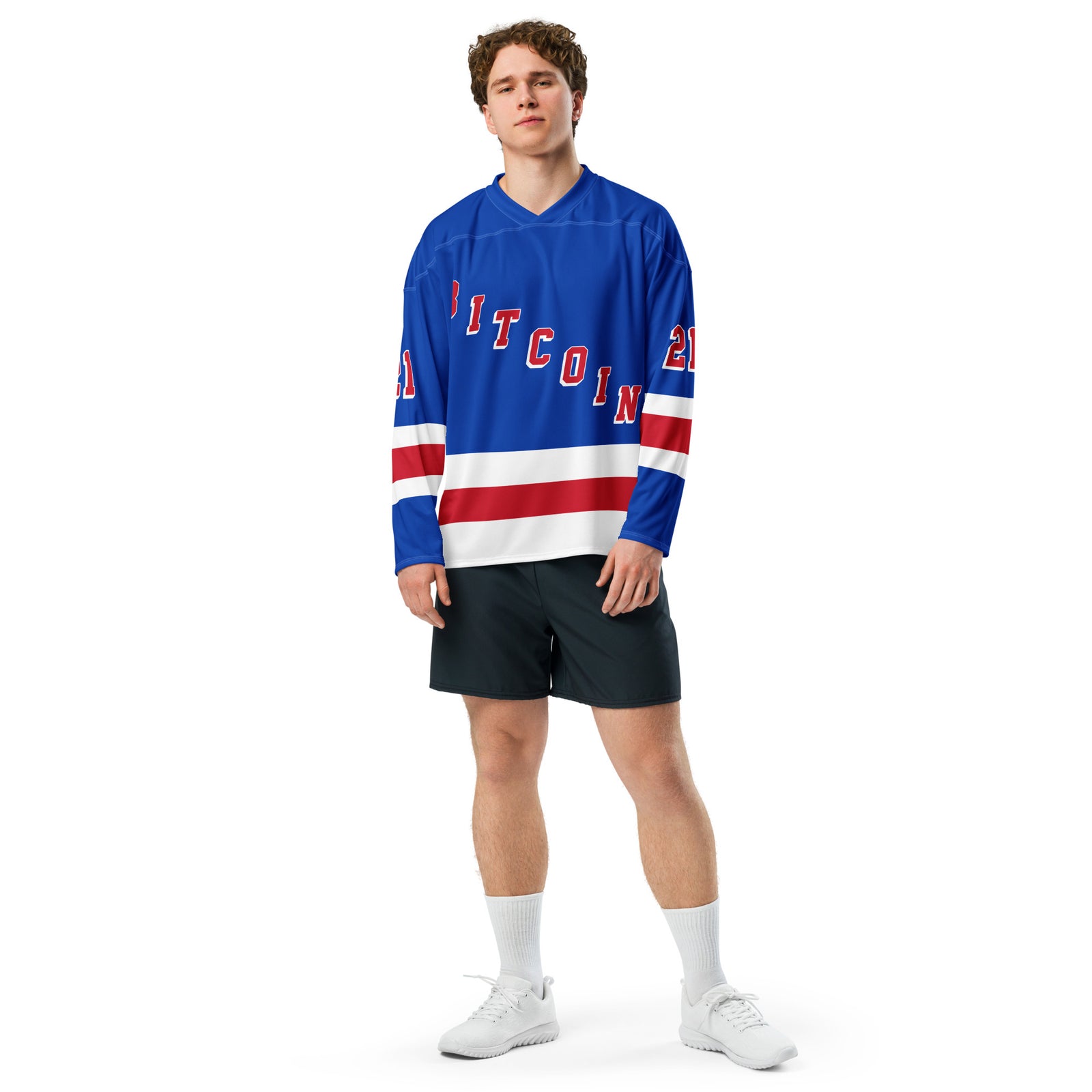 Blue and Red Bitcoin Jersey - Bitcoin Shirt - Bitcoin Merchandise - Satoshi Back Print