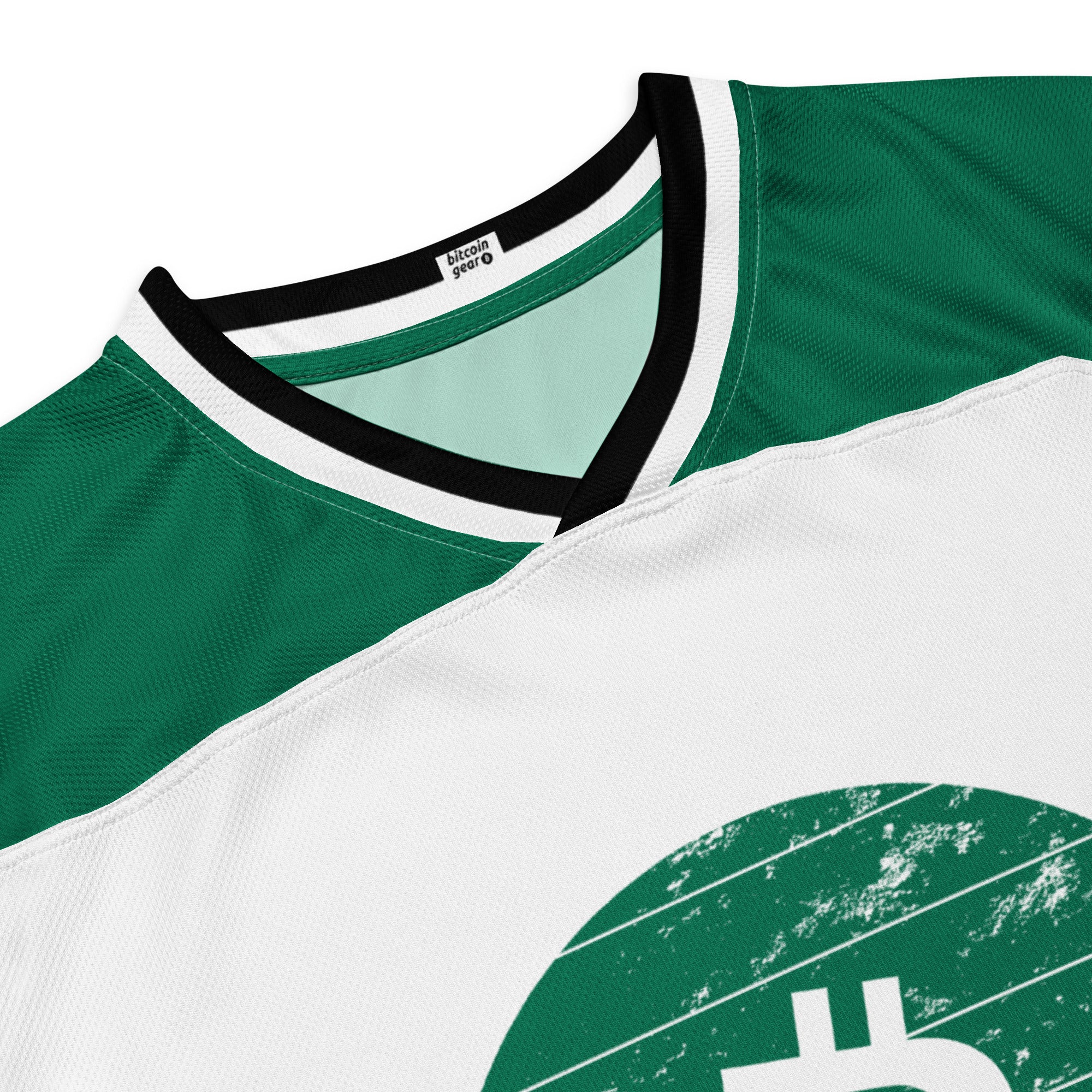 Bitcoin Jersey - Bitcoin Merchandise - White Green and Black Collars - Bitcoin Sunrise