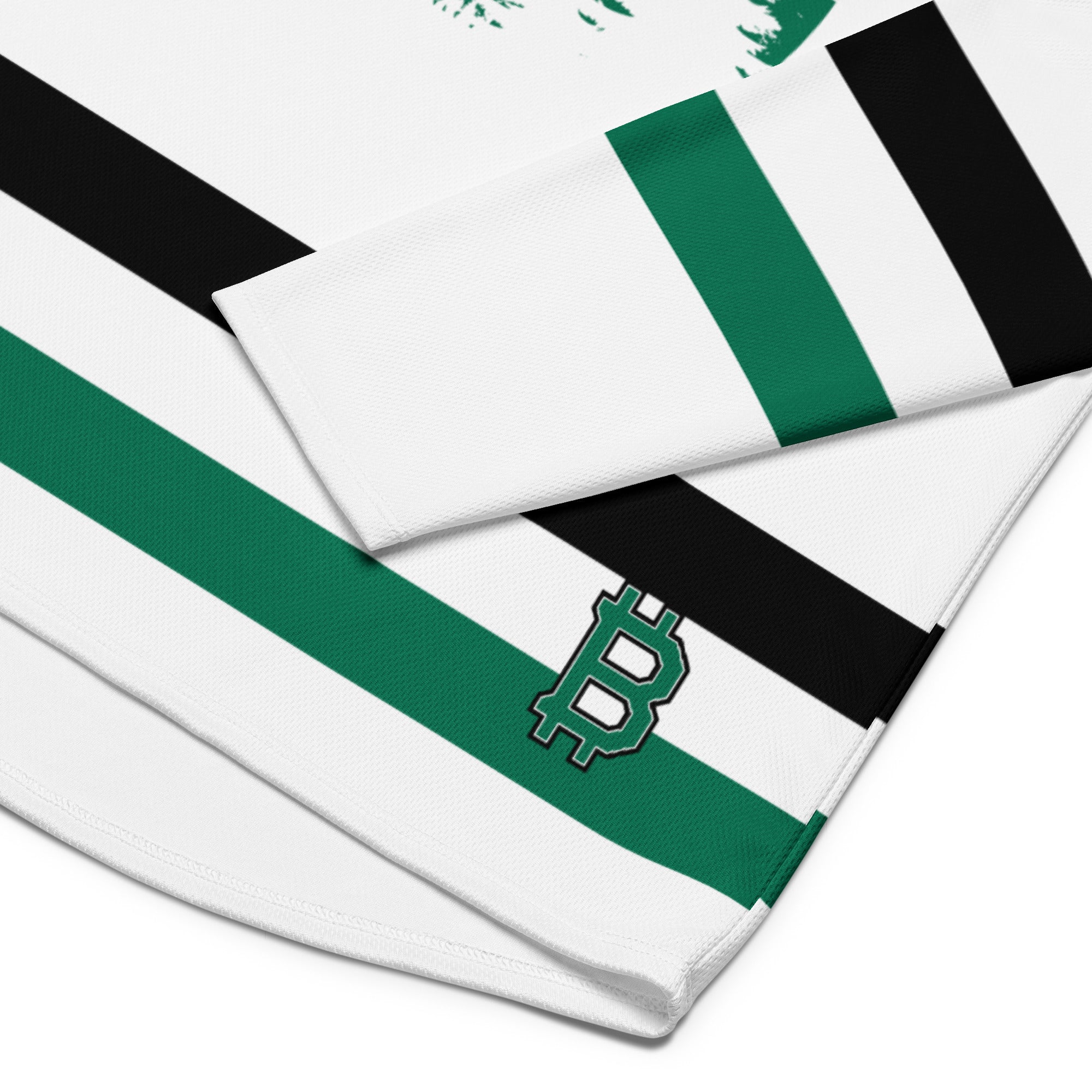 Bitcoin Jersey - Bitcoin Merchandise - White Green and Black Collars - Bitcoin Sunrise