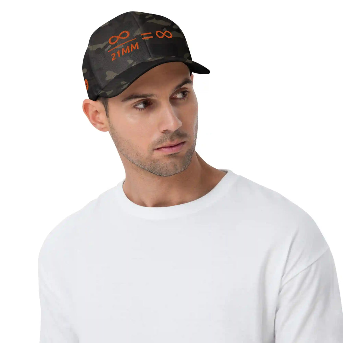 Bitcoin Hat with camo print - Infinity Divided By 21 Million - Bitcoin Merchandise - Brrr