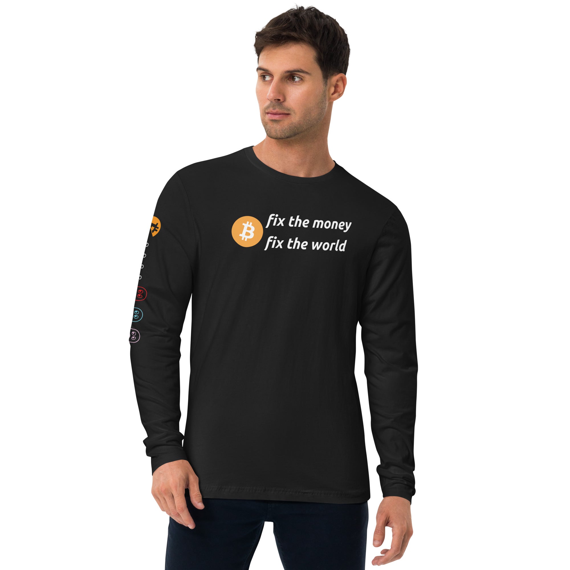 Bitcoin Merchandise - Bitcoin Shirt - Long Sleeve - Fix The Money Fix The World - Pac Man - Fiat Currencies