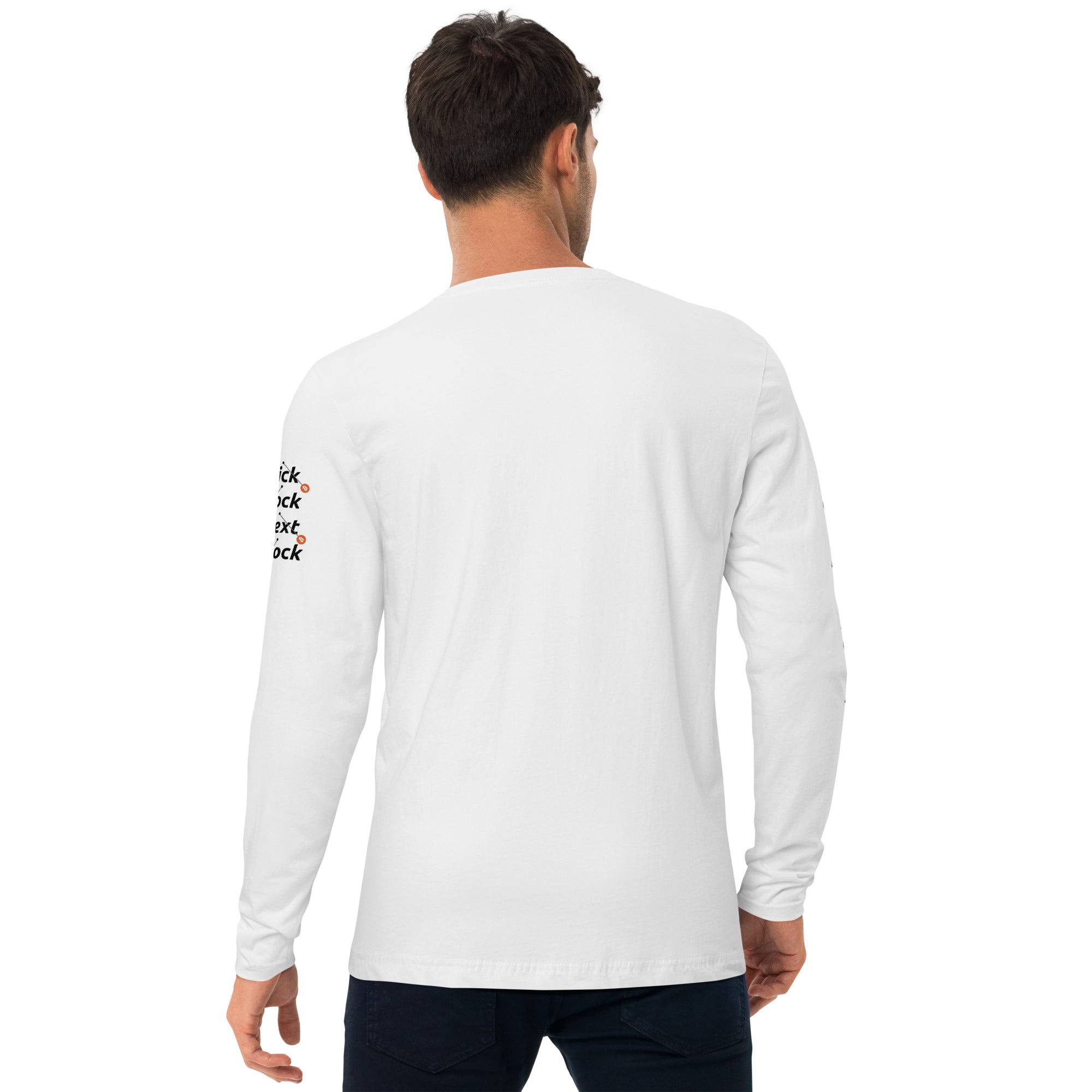 End The Fed White Long Sleeve Shirt With Sleeve Prints - Bitcoin Merchandise - Bitcoin Shirt - Stack Sats - Tick Tock Next Block