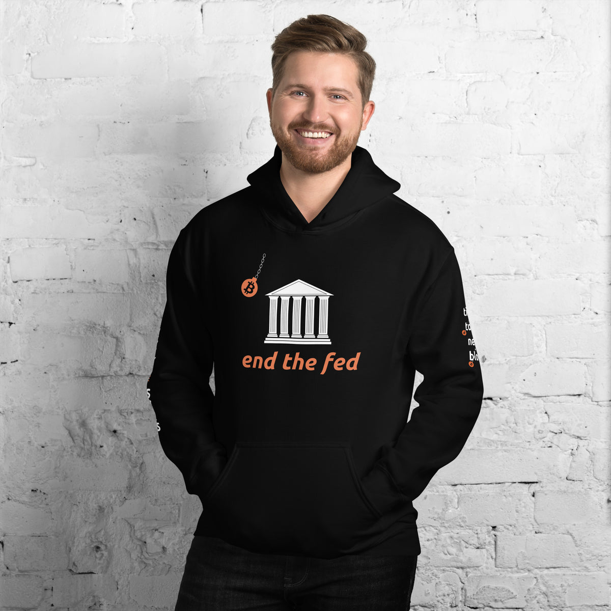 Black &quot;End The Fed&quot; Hoodie - Bitcoin Merchandise - Stack Sats - Tick Tock Next Block