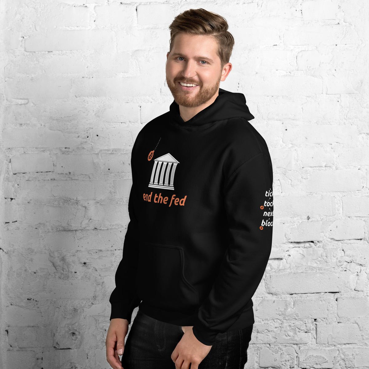 Black &quot;End The Fed&quot; Hoodie - Bitcoin Merchandise - Stack Sats - Tick Tock Next Block