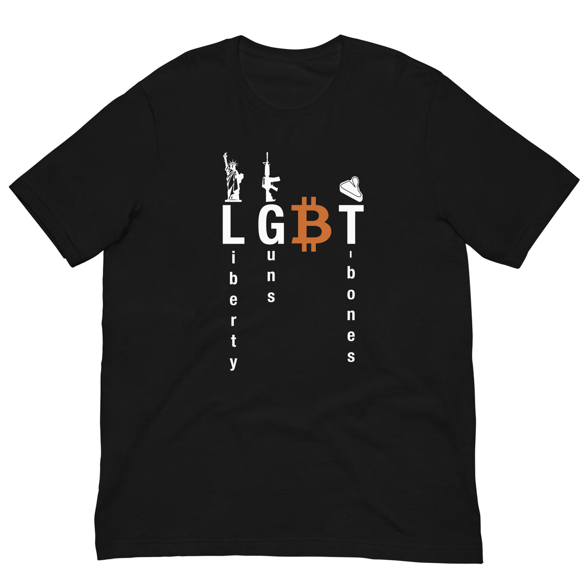 Black Bitcoin Shirt - Bitcoin Merchandise - Liberty Guns Bitcoin T Bones