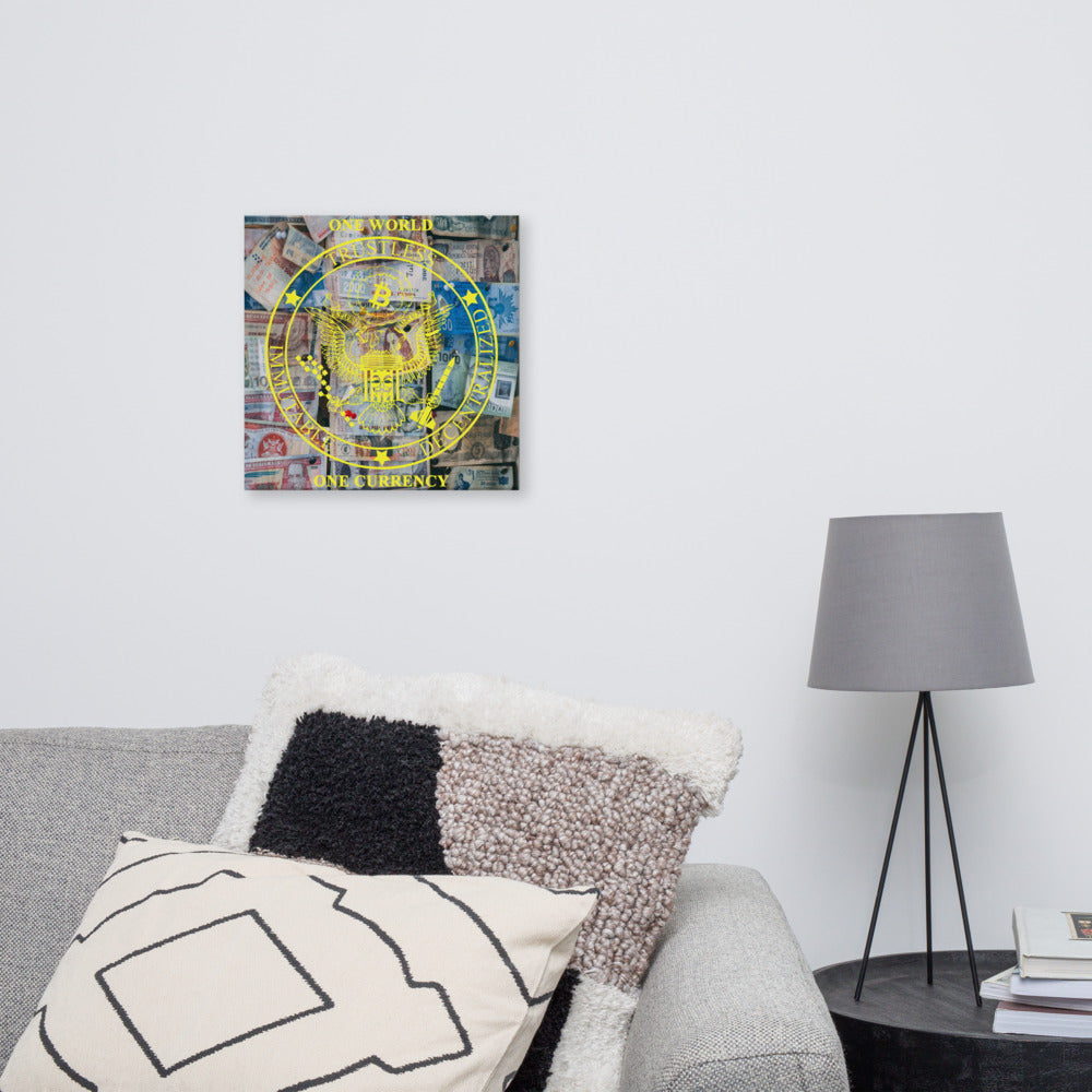 One World One Currency Bitcoin Canvas - Bitcoin Print