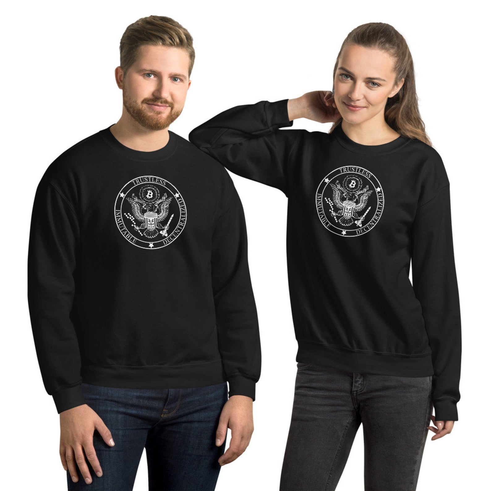 Bitcoin Badge Trustless Immutable Decentralized Unisex Bitcoin Sweatshirt - Bitcoin Merch - Hodl BTC