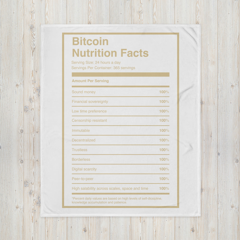 Bitcoin Nutrition Facts Black Throw Blanket - Bitcoin Merch