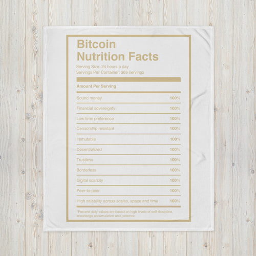 Bitcoin Nutrition Facts Black Throw Blanket - Bitcoin Merch