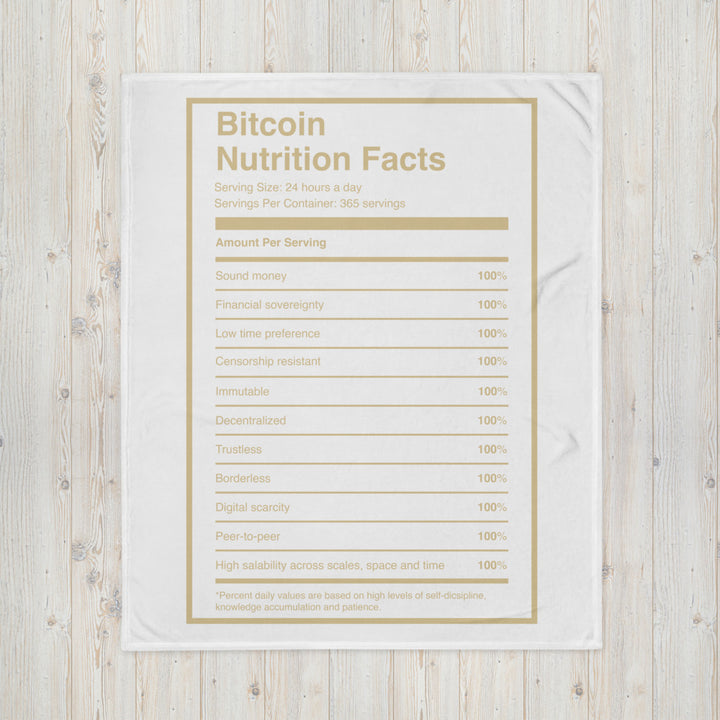 Bitcoin Nutrition Facts Black Throw Blanket - Bitcoin Merch