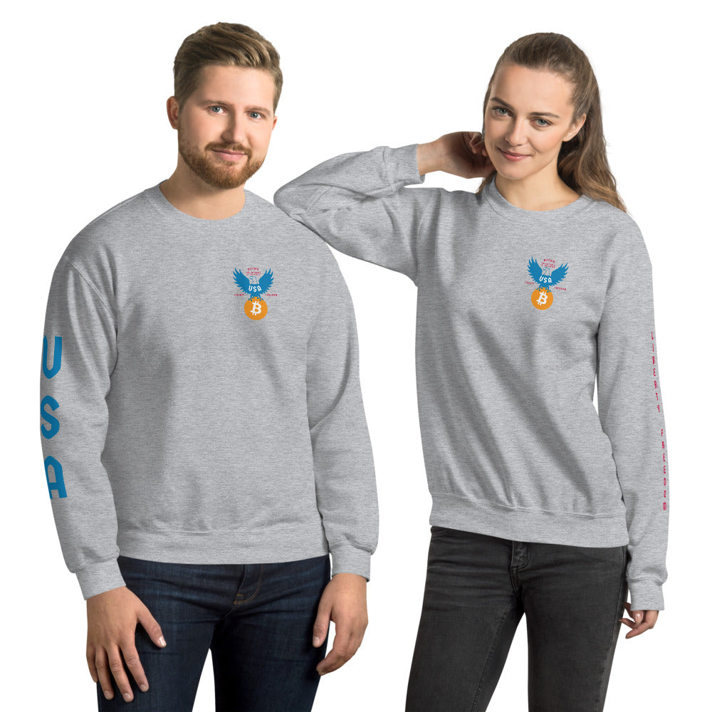 American Eagle Chest Badge Unisex Bitcoin Sweatshirt With Double Sleeve Prints - Bitcoin Merch - Hodl BTC