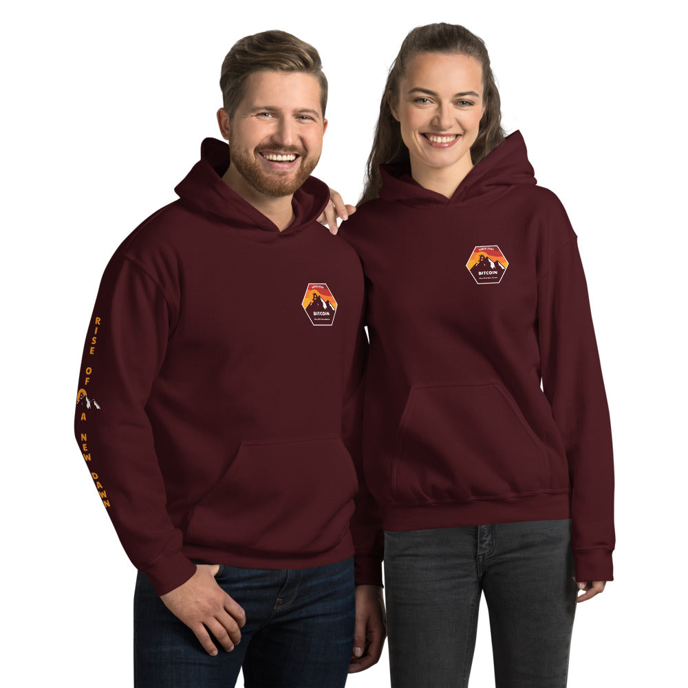 Rise Of A New Dawn Unisex Bitcoin Hoodie With Right Sleeve Vertical Print - Bitcoin Merch - Hodl BTC