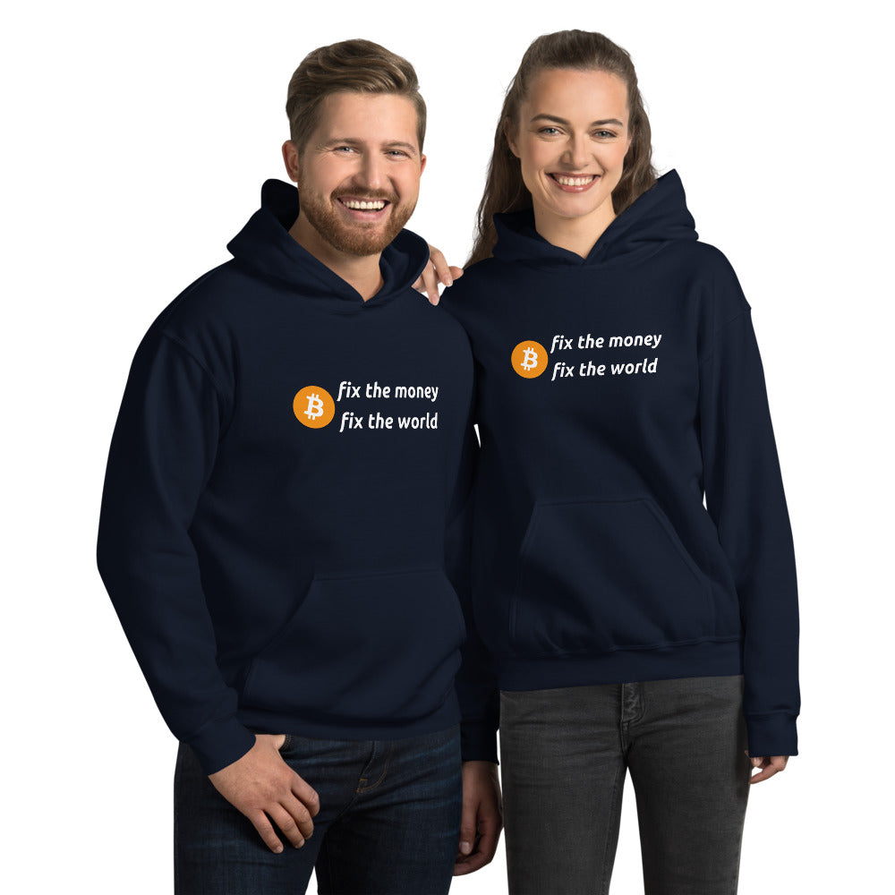 Fix The Money Fix The World Unisex Bitcoin Hoodie - Bitcoin Sweatshirt - Bitcoin Merchandise - Bitcoin Clothing