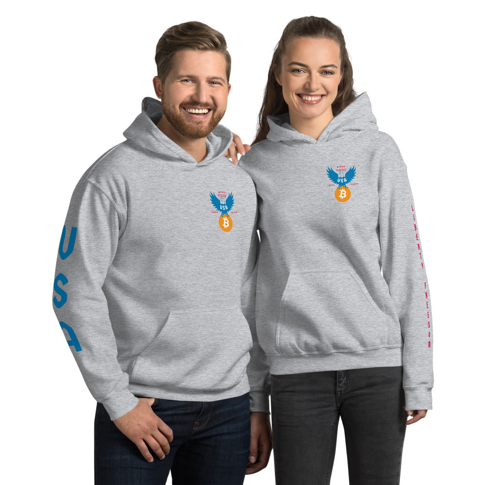 American Eagle Chest Badge Unisex Bitcoin Hoodie With Double Sleeve Prints - Bitcoin Merch - Hodl BTC