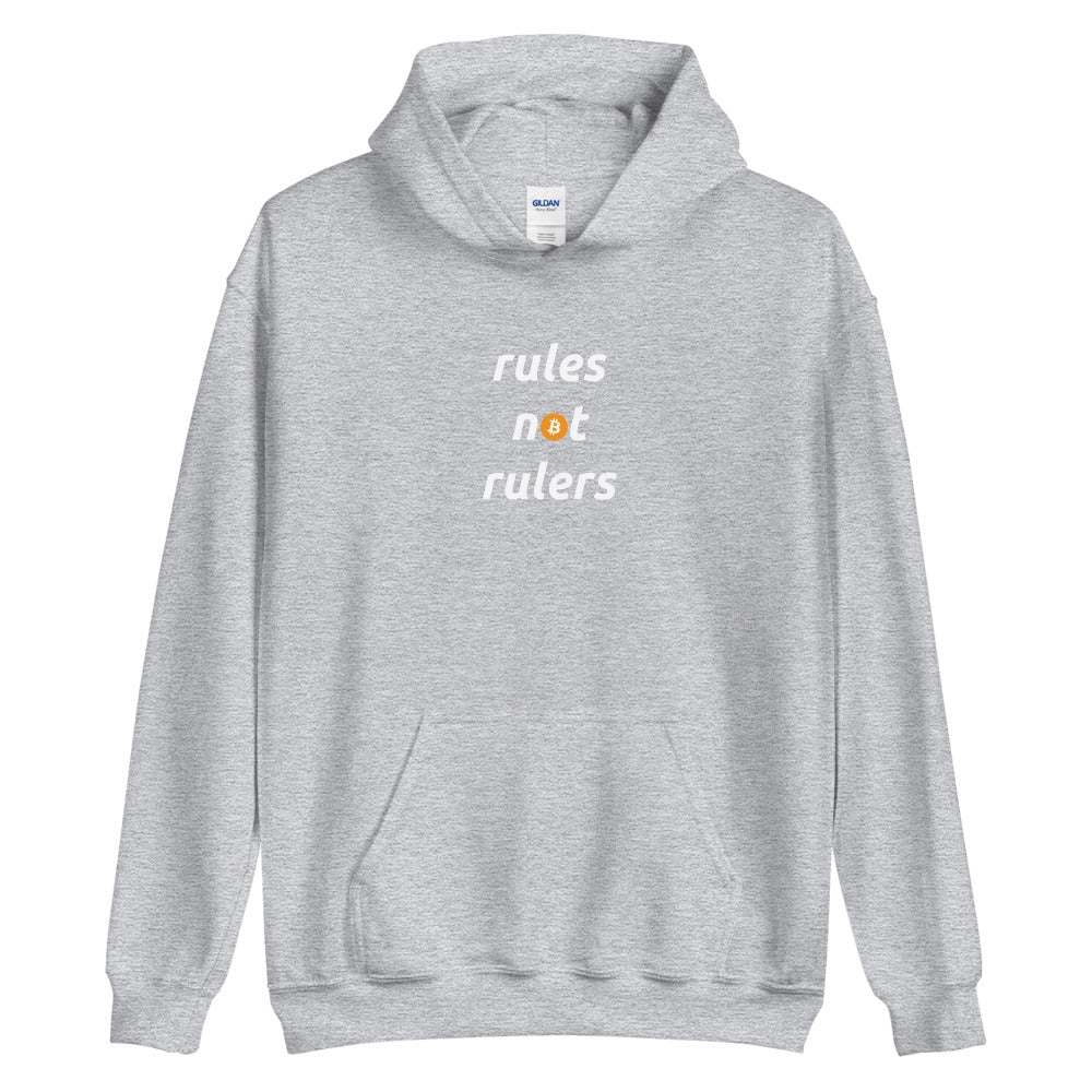 Rules Not Rulers Unisex Bitcoin Hoodie - Bitcoin Merch - Hodl BTC - Satoshi Nakamoto