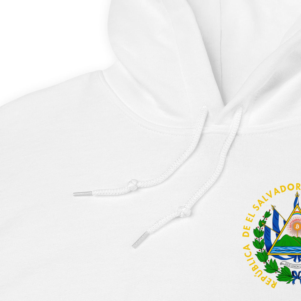 El Salvador Bitcoin Legal Tender Hoodie⎜Chest and Back Design With Right Sleeve Print