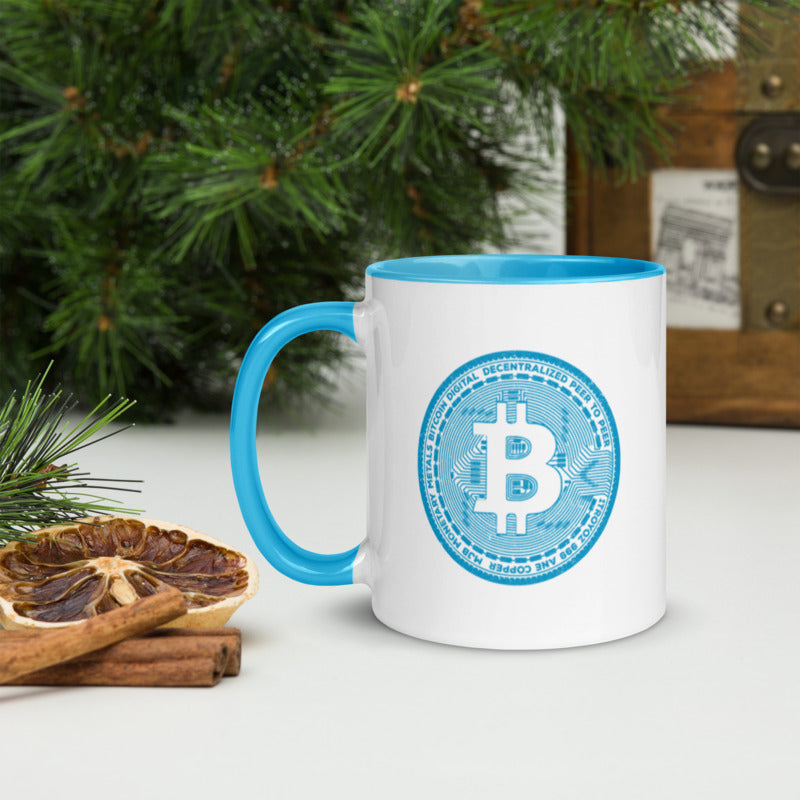 Bitcoin Mug - Baby Blue Bitcoin Casascius Coin Magic Mug - 11 oz. - Coffee Tea