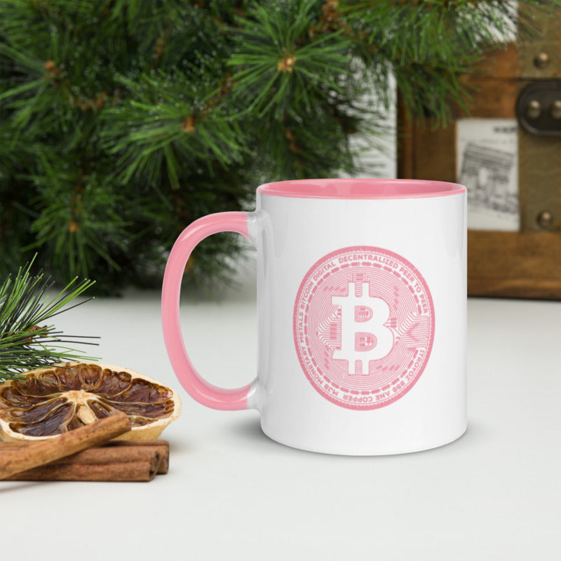 Bitcoin Mug - Light Pink Bitcoin Casascius Coin Magic Mug - 11 oz. - Coffee Tea