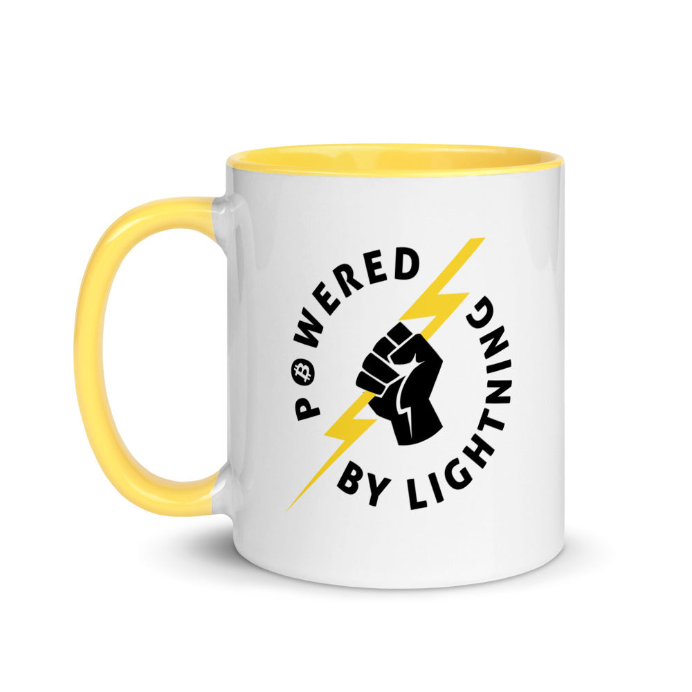 Powered By Lightning Bitcoin Mug with Yellow Color Inside - Size 11 oz. - Lightning Network