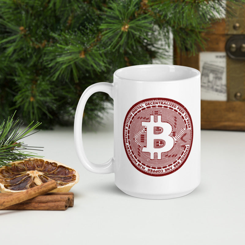 Classic Bitcoin Casascius Coin White Glossy Mug - 15oz.