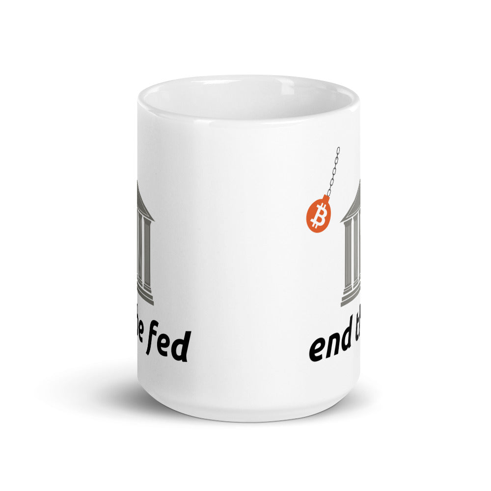 White Glossy End The Fed Bitcoin Wrecking Ball Mug - 15 oz.