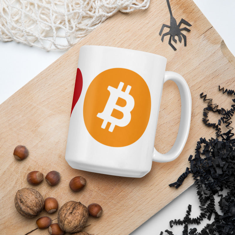 I Love BTC White Glossy Mug - 15 oz. - Coffee Mug - Tea